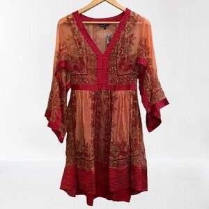 Chaudry Dress Beaded Embroidered Mesh with Slip Boho‎ Festival New XS